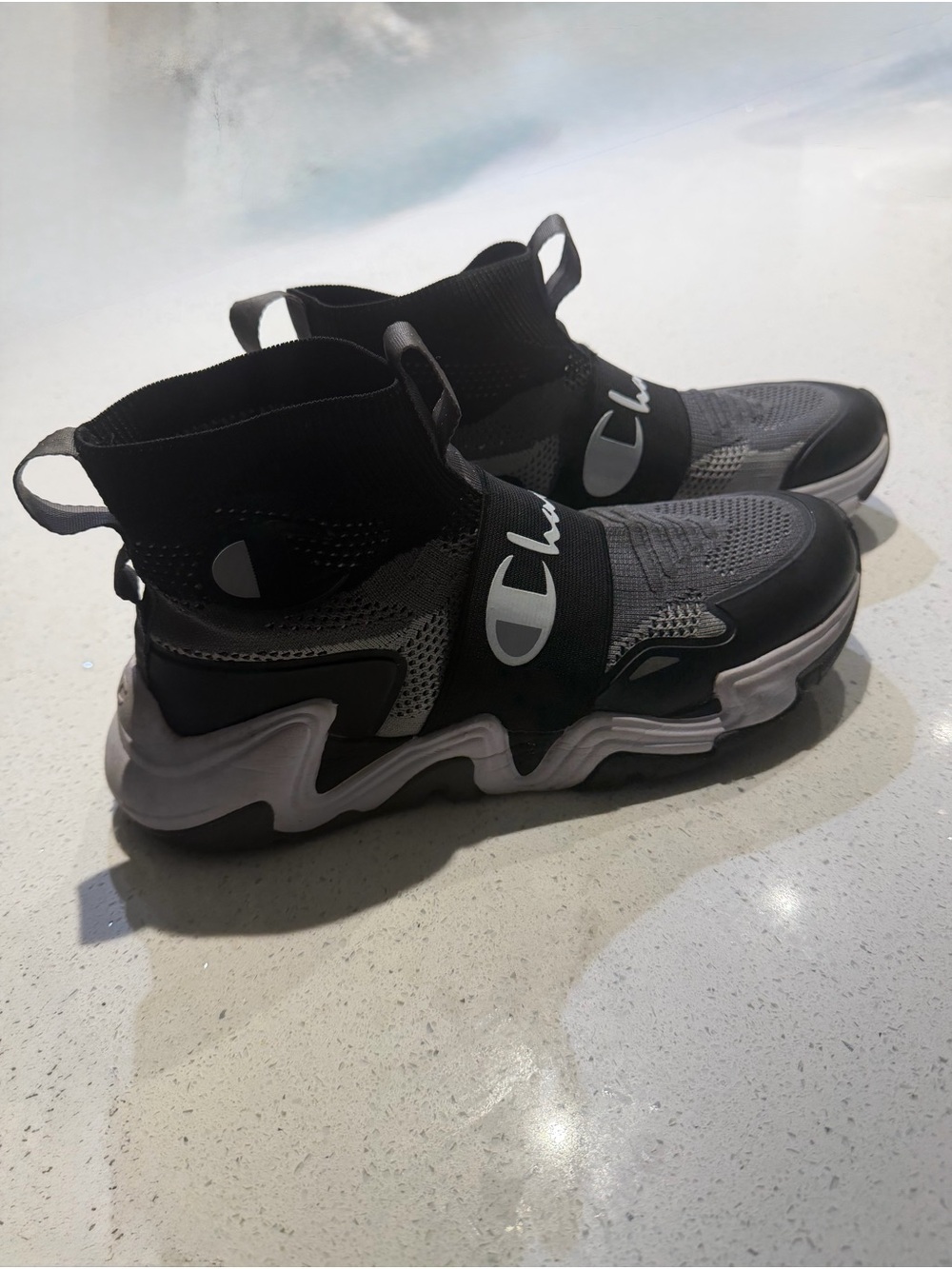 Champion youth 6 1/2 Black and Grey Knit High-Top Sneakers